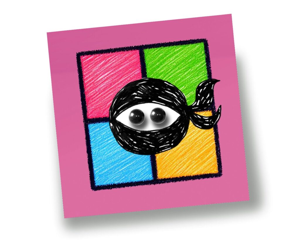 Productivity Ninja Cartoon Face placed in front of Microsoft Logo 